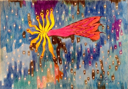 85✨ TÍTULO: " ESTRELLA ", TÉCNICA : LÁPIZ DE CRAYÓN, GRASA Y ACUARELA. TINTA CHINA. FIJADOR. ( 21 x 29,7cms.).    150€